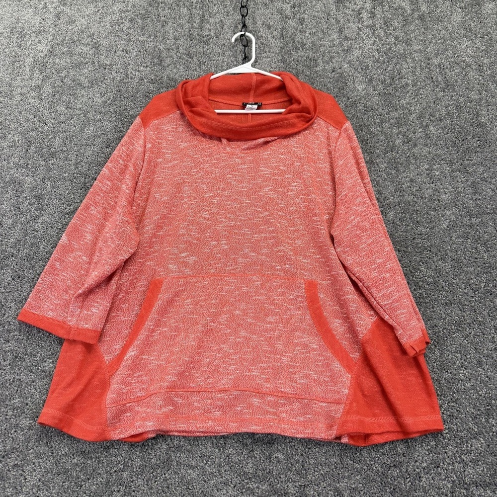 Lark Lane Shirt Womens 3X Red Cowl Neck Tunic 3/4 Sleeve Pockets Casual